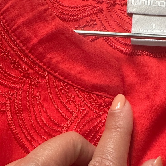 Chico's Red Tiered Embroidered Midi Dress Cotton Blend Casual Lightweight 8/10 - Picture 14 of 14